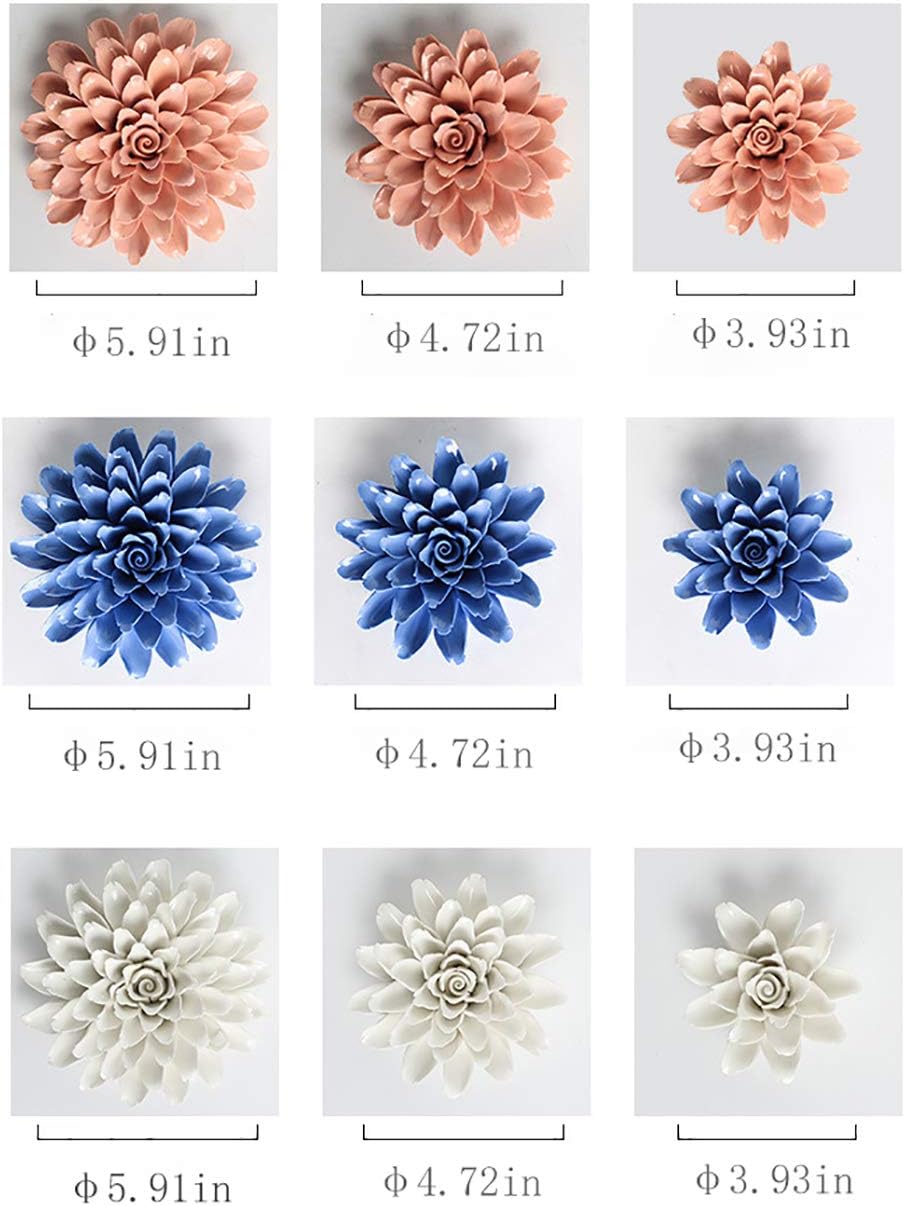 Peony Ceramic Flower Wall Decor Blue 3D