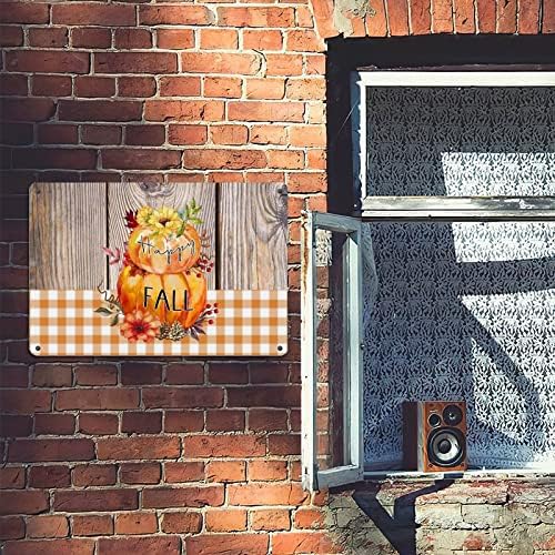 Happy Fall Sign with Pumpkin Sunflower Berries Metal Wall Art