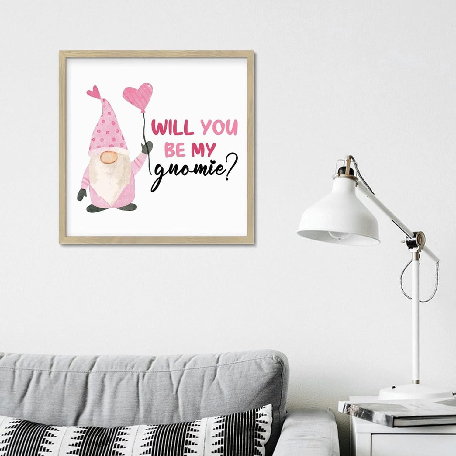 Valentines Day Gnomie Wood Framed Sign