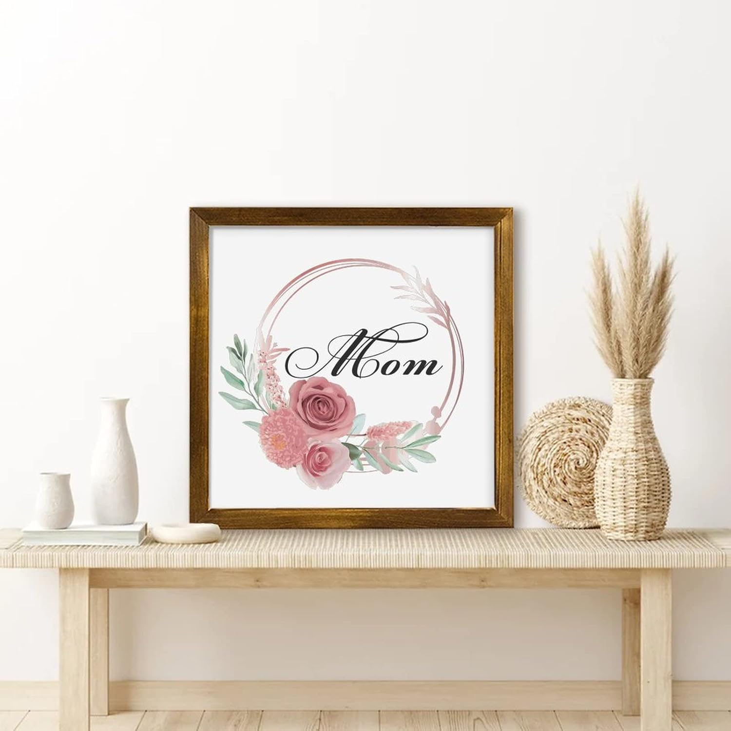 Mothers Day Wood Frame Sign with Floral Wreath