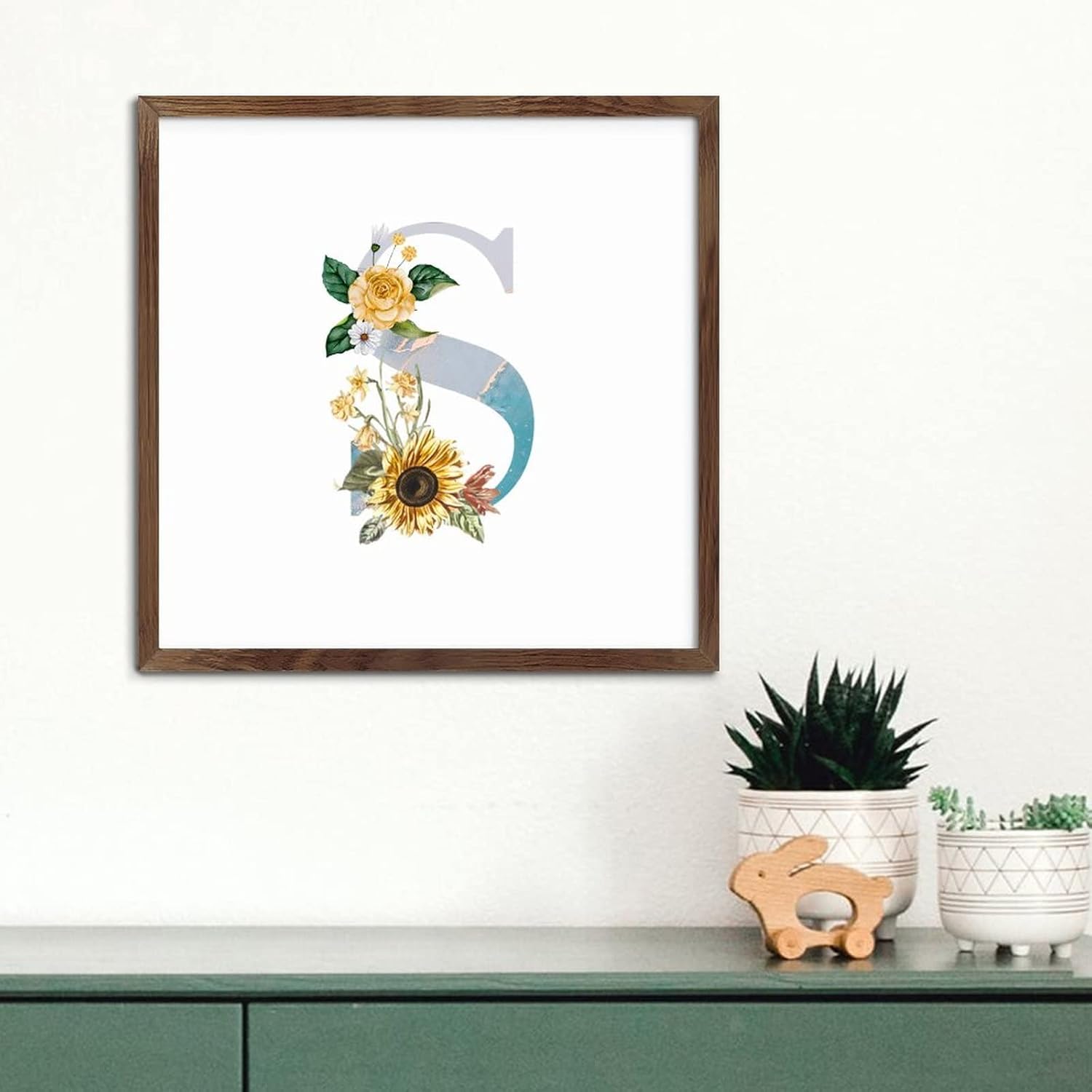 Blue Monogram Initial Letter S Framed Wall Art Sign