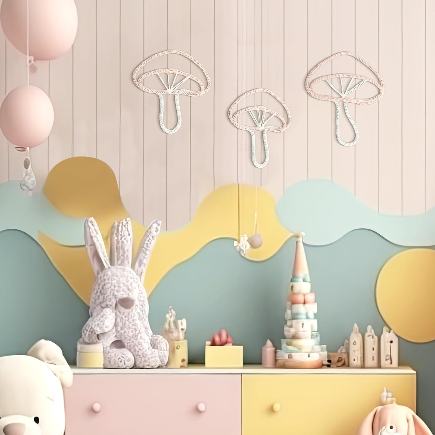 RattanView 3 Pcs Pink Mushroom Wall Decorations