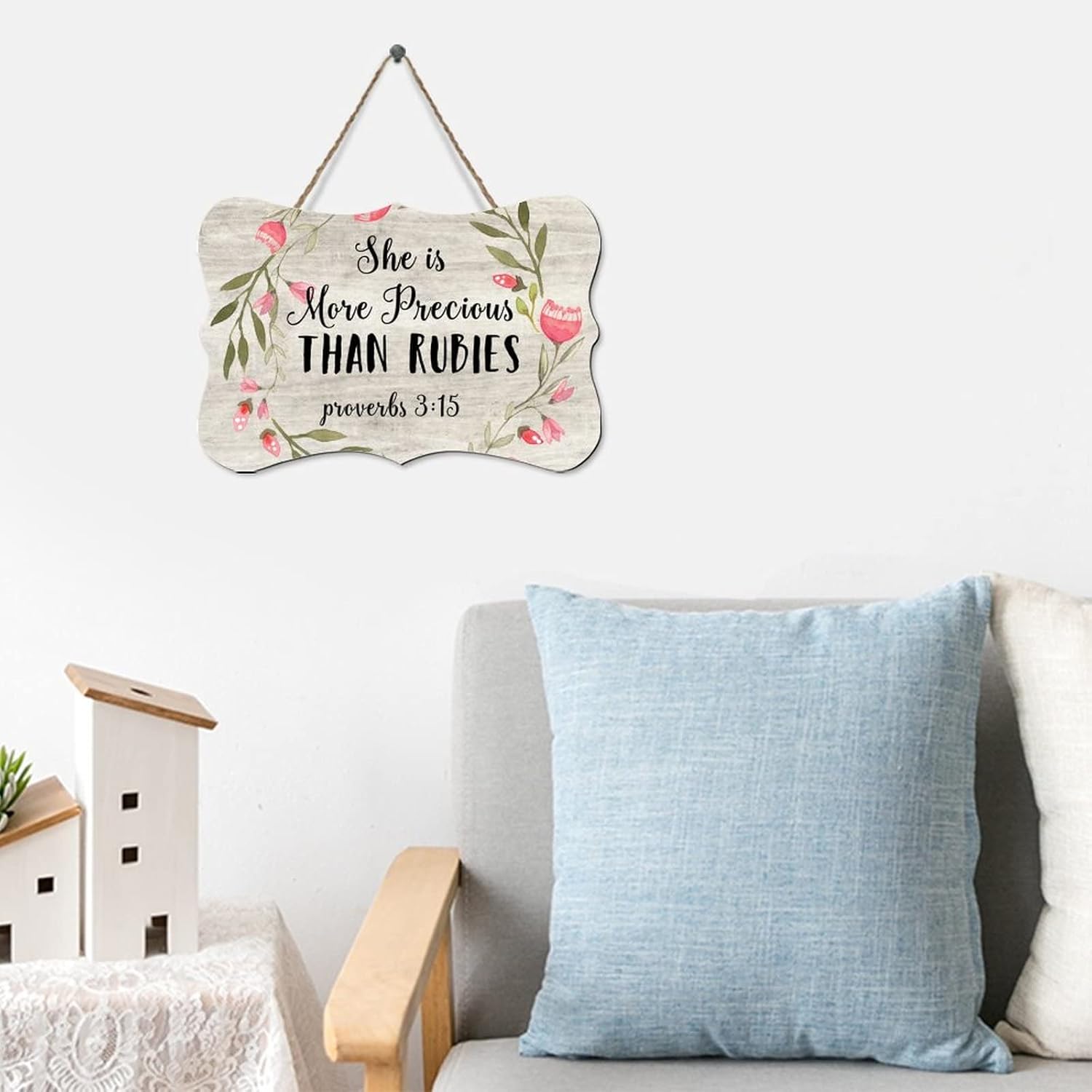 Rustic Hanging Wood Sign She Is More Precious Than Rubies 4x6