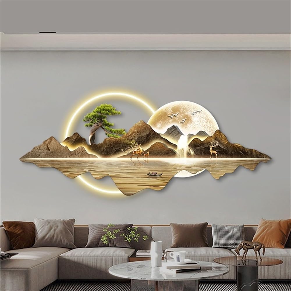 LED Landscape Wall Decor with Mountains Water and Deer 1
