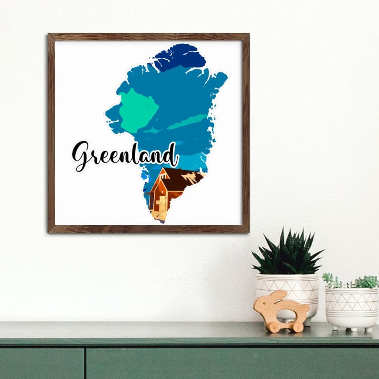 Wood Framed Sign Greenland Wall Art Decorative 12x12in