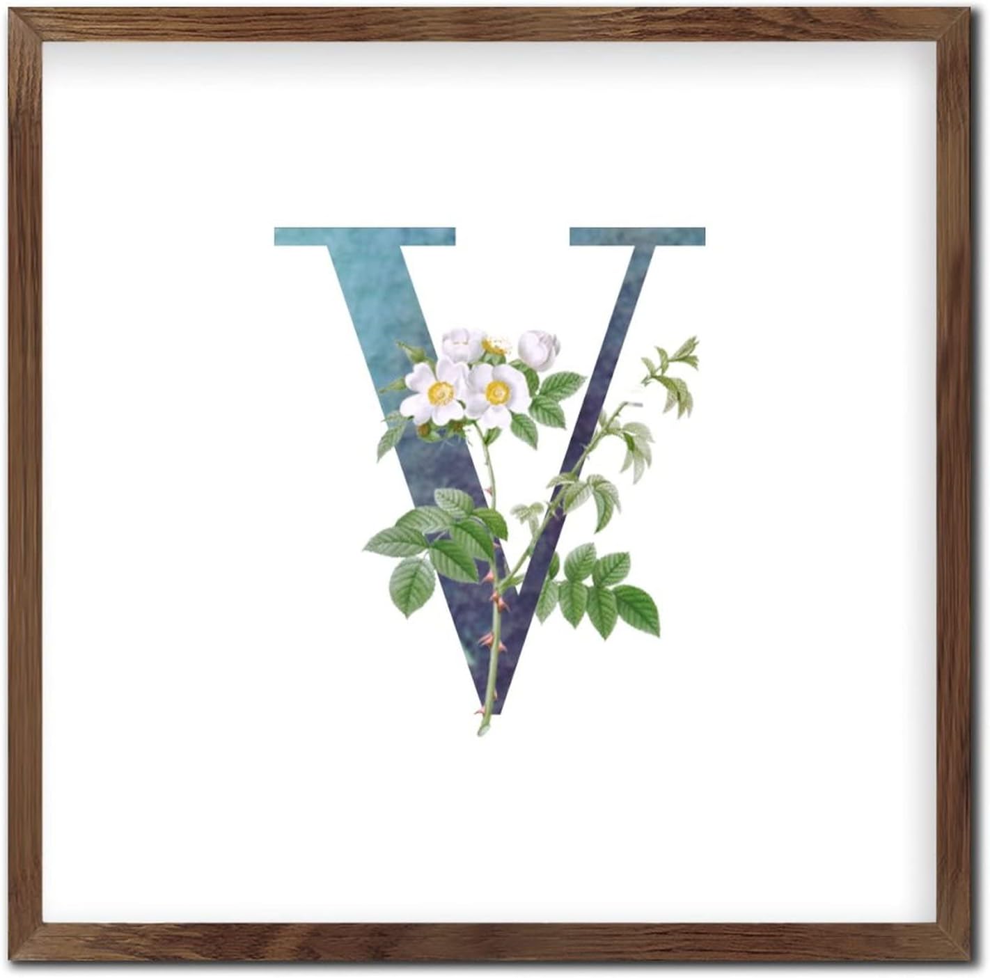 Farmhouse Framed Wooden Sign with V Blue Green Monogram