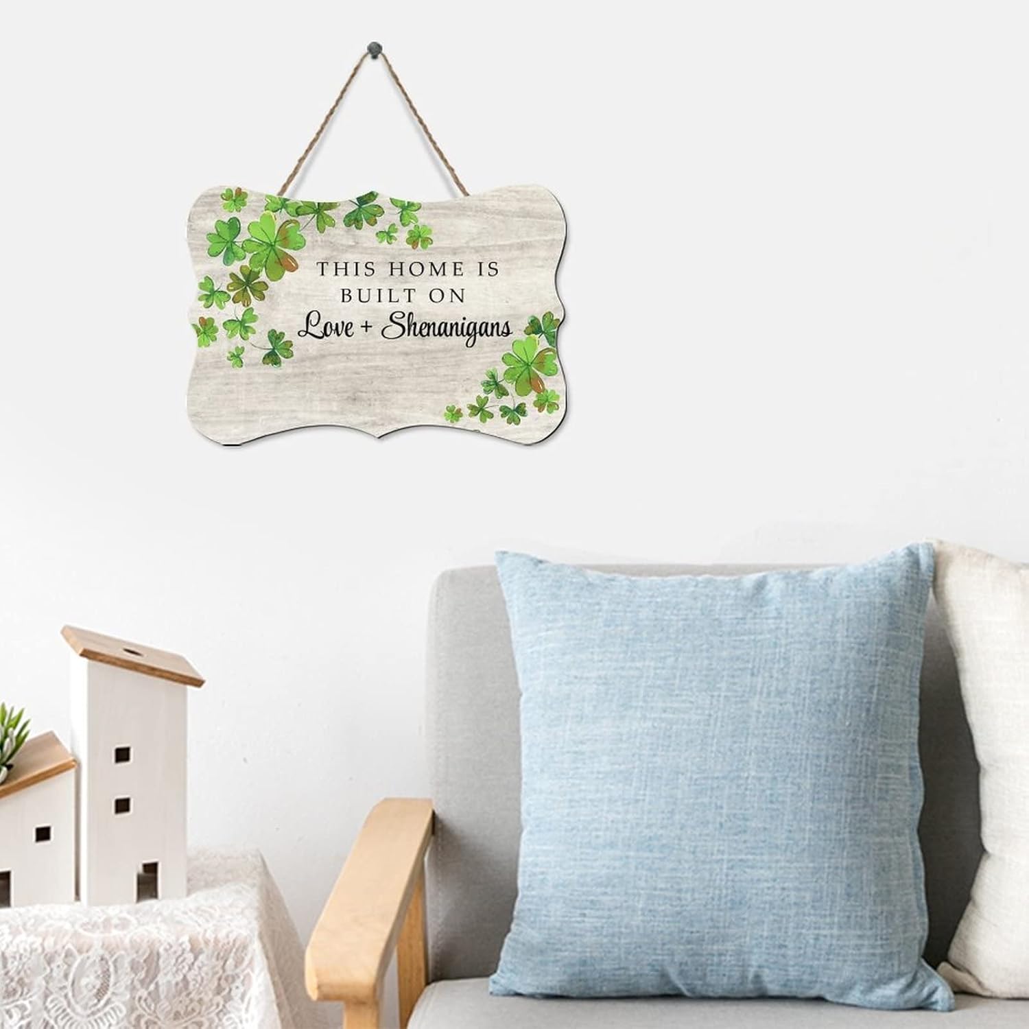 Rustic Hanging Wood Sign This Home Is Built on Love And Shenanigans 8x10