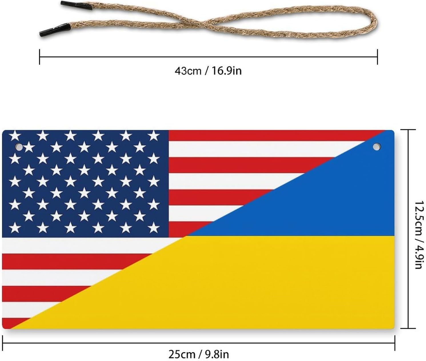America Flag and Ukraine Flag Wooden Hanging Plate