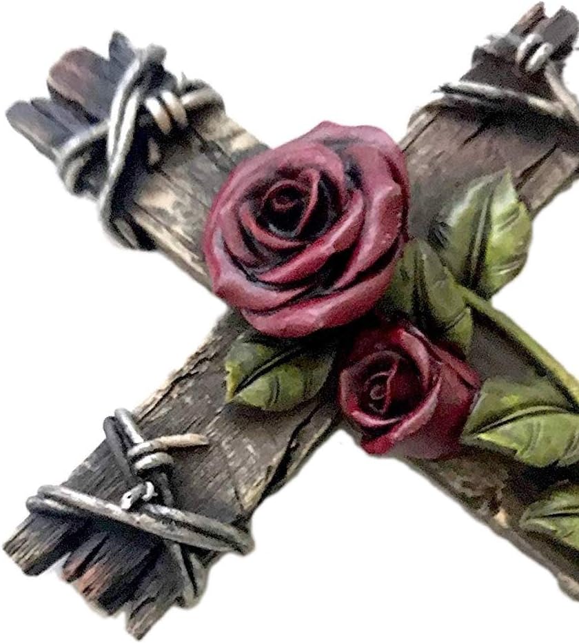 Polly House 10 Inch Rose Wall Cross with Wood Look