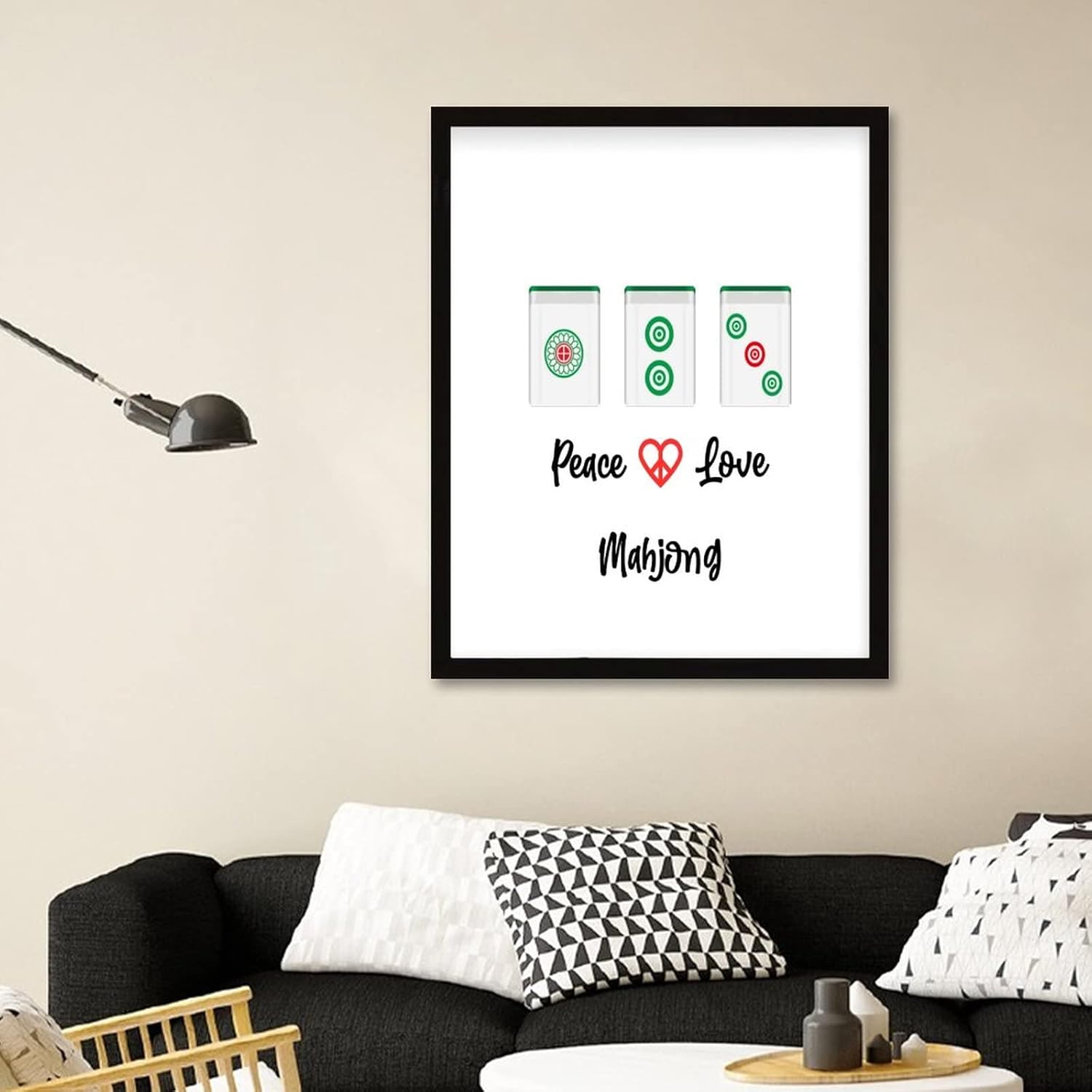 Mahjong Framed Wood Sign Peace Love Wall Decor