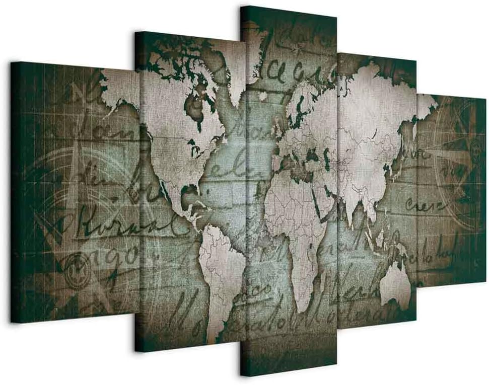 Artgeist Canvas World Map 40x20 in Wall Art Print 5pcs