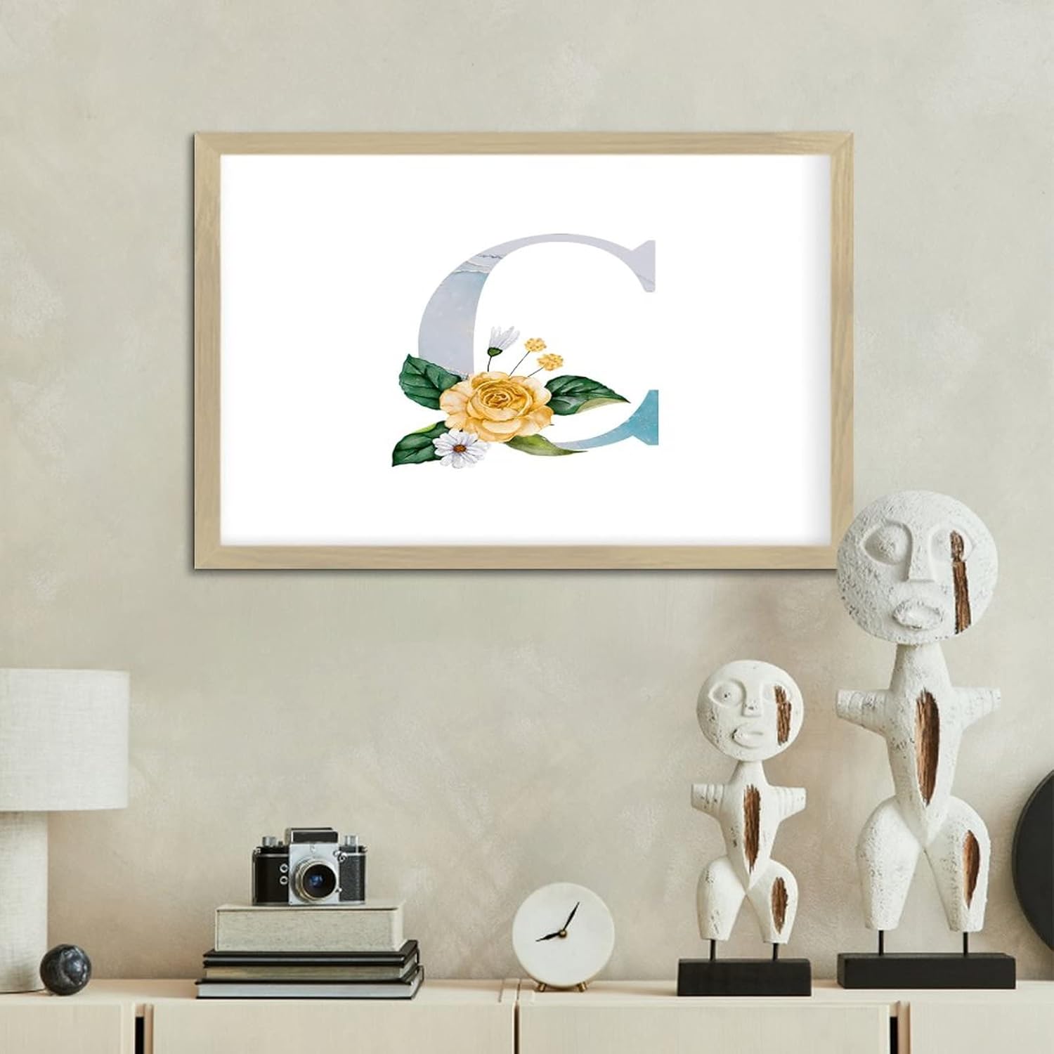 Blue Monogram Initial Letter C Framed Wall Art Sign 1