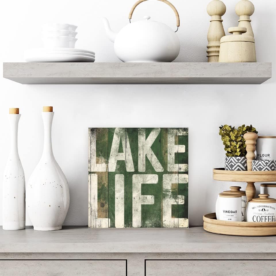 Lake Life Weathered Farmhouse Wood Wall Decor Sign 16x16