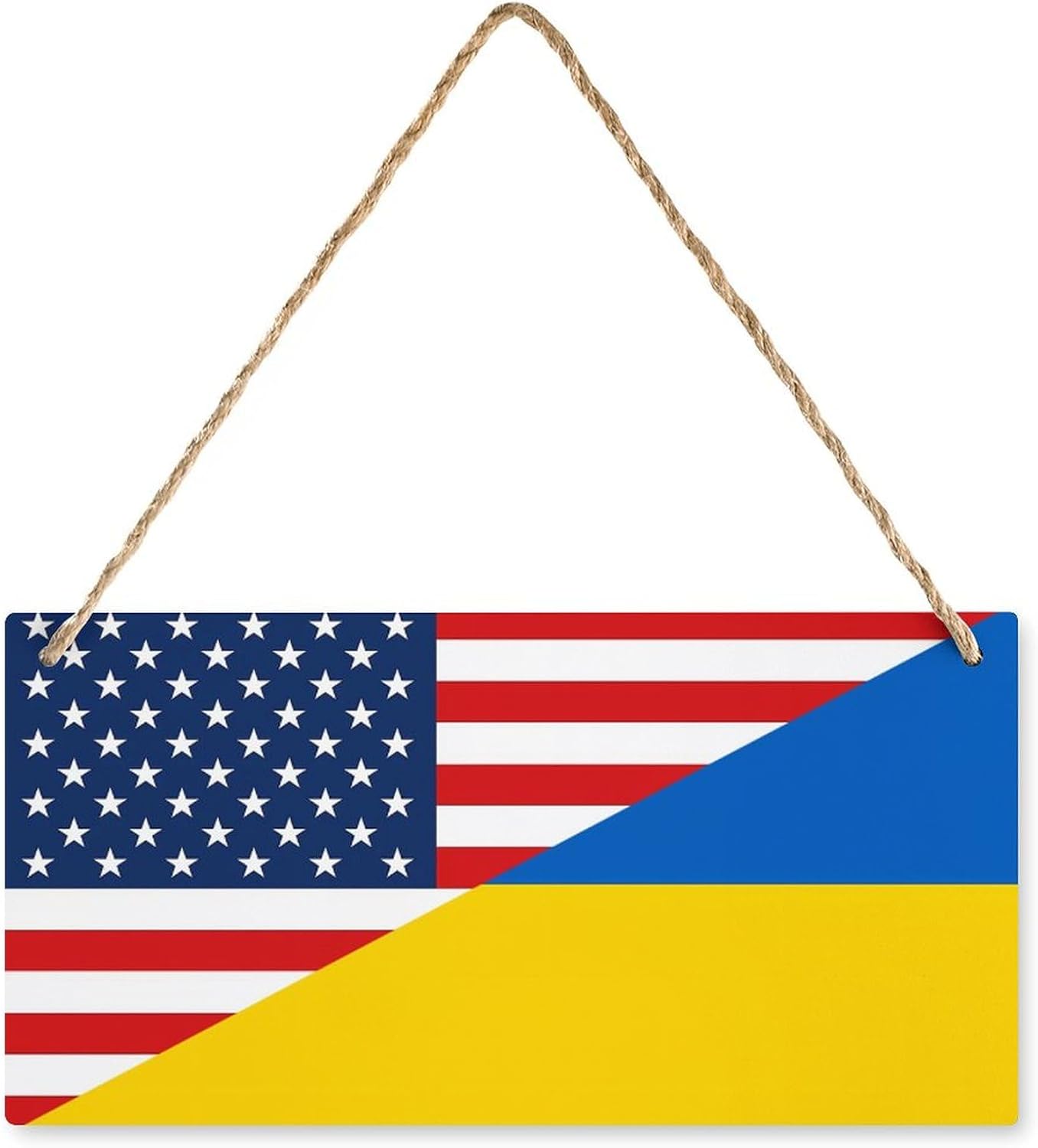 America Flag and Ukraine Flag Wooden Hanging Plate