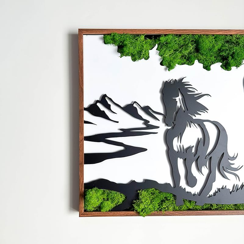 ETICIAN Metal Art Moss Wall Pediment with Horse Sculpture