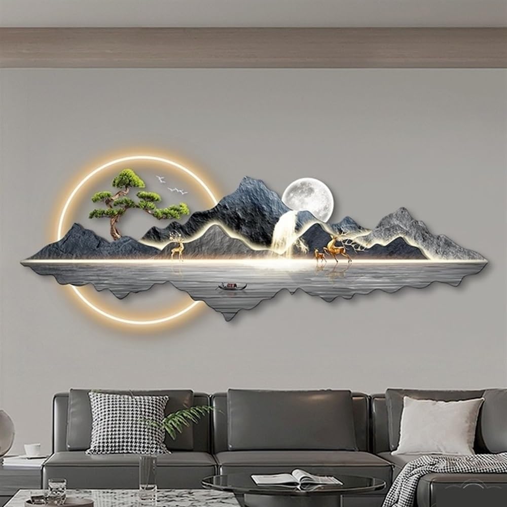 LED Landscape Wall Decor with Mountains Water and Deer 1