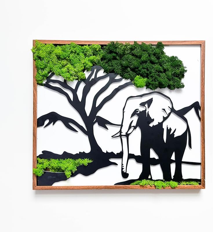 ETICIAN Metal Art Elephant Wall Decor with Moss