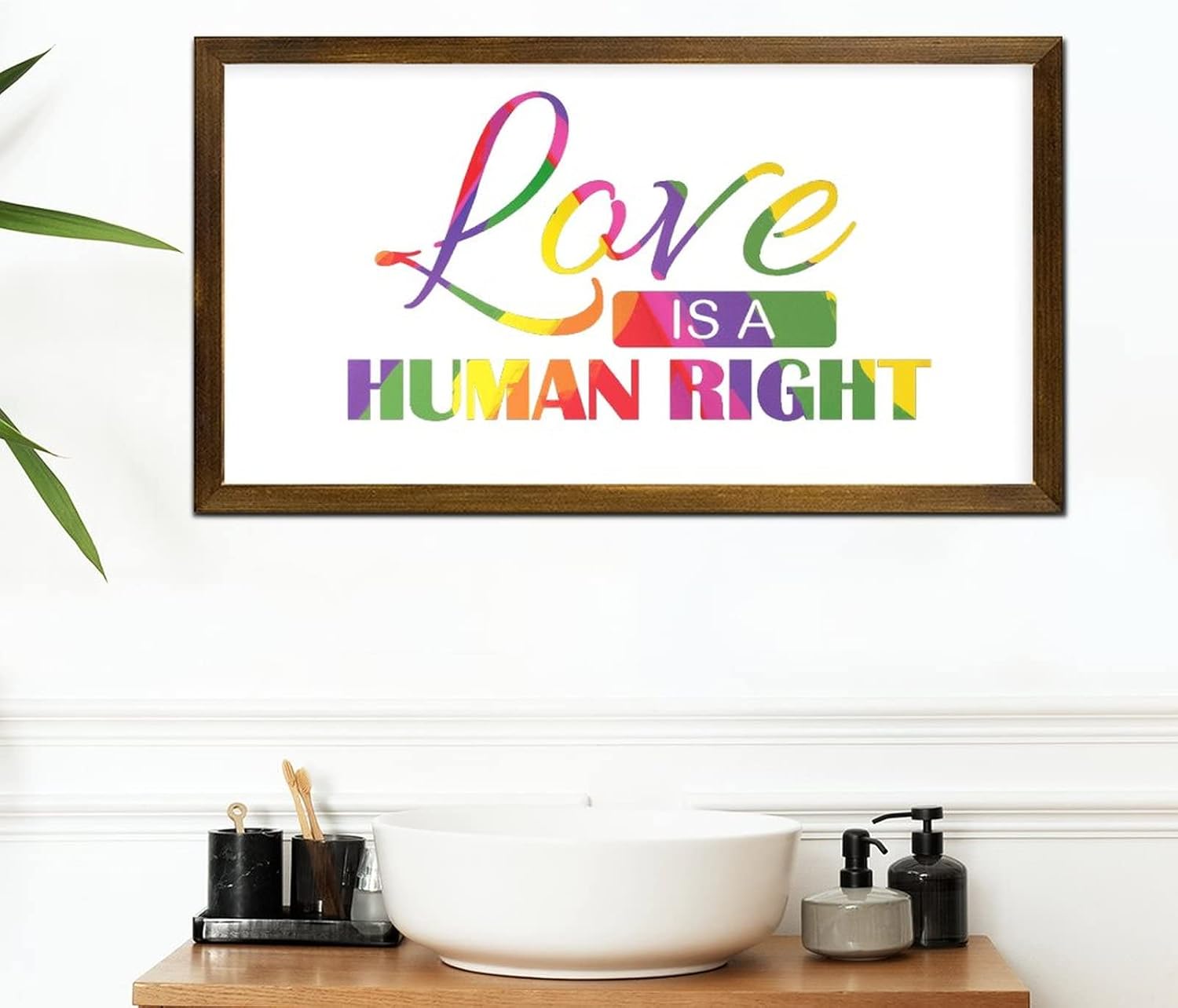 LGBT Pride Framed Wood Wall Sign Love is a Human Right