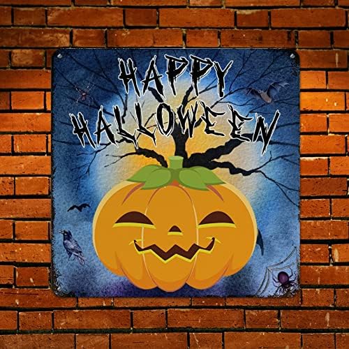 Happy Halloween Pumpkin Bat Metal Wall Decor 12x12in