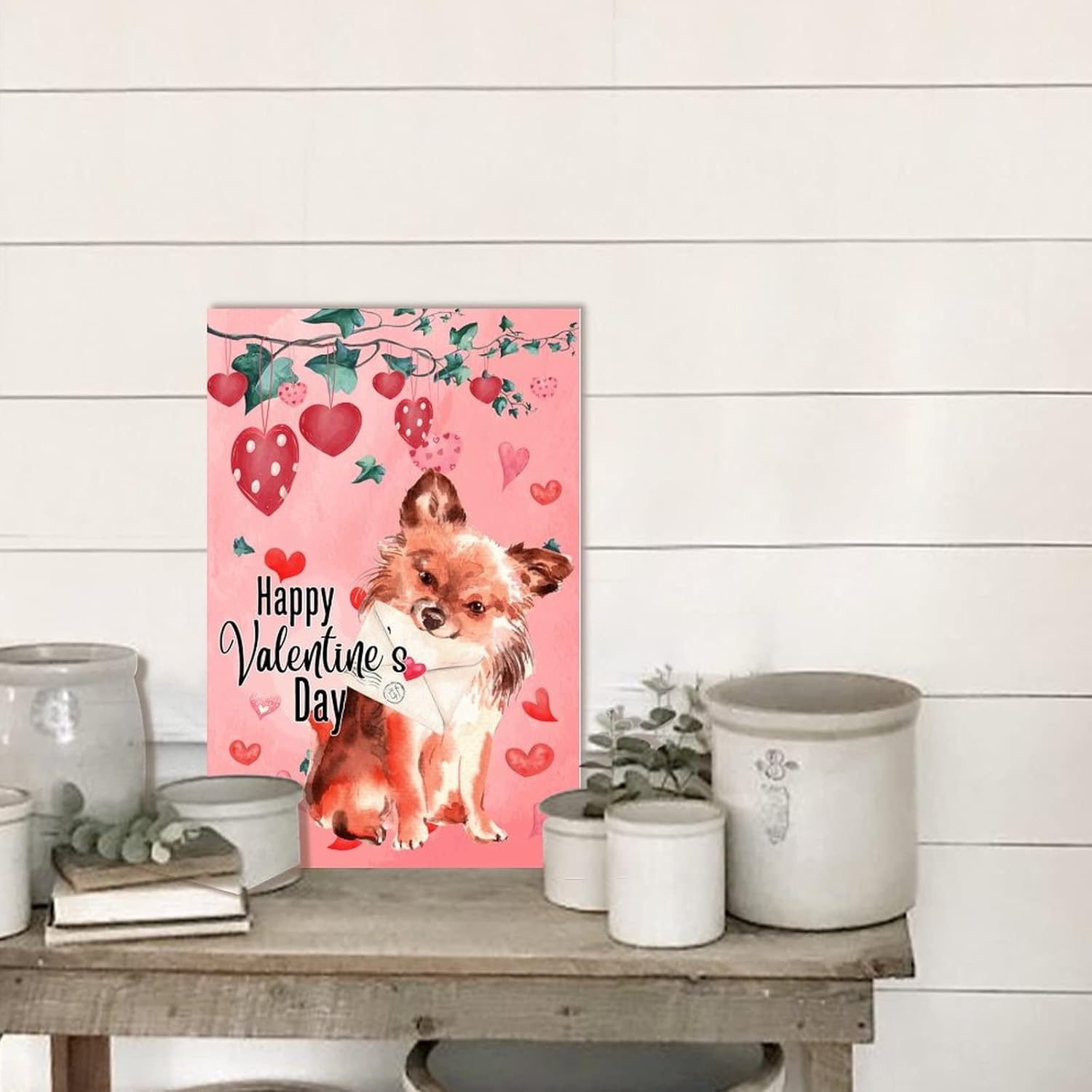 Happy Valentines Dogs Wooden Wall Sign 8x12in