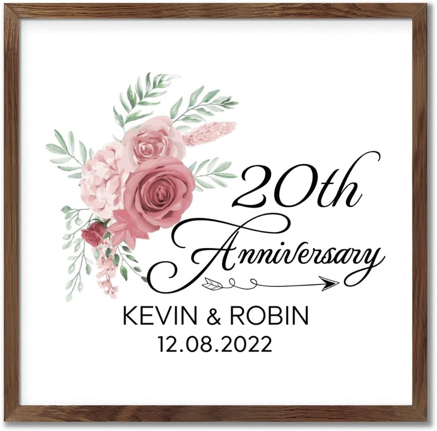 Pink Rose 20th Anniversary Personalized Wood Framed Sign