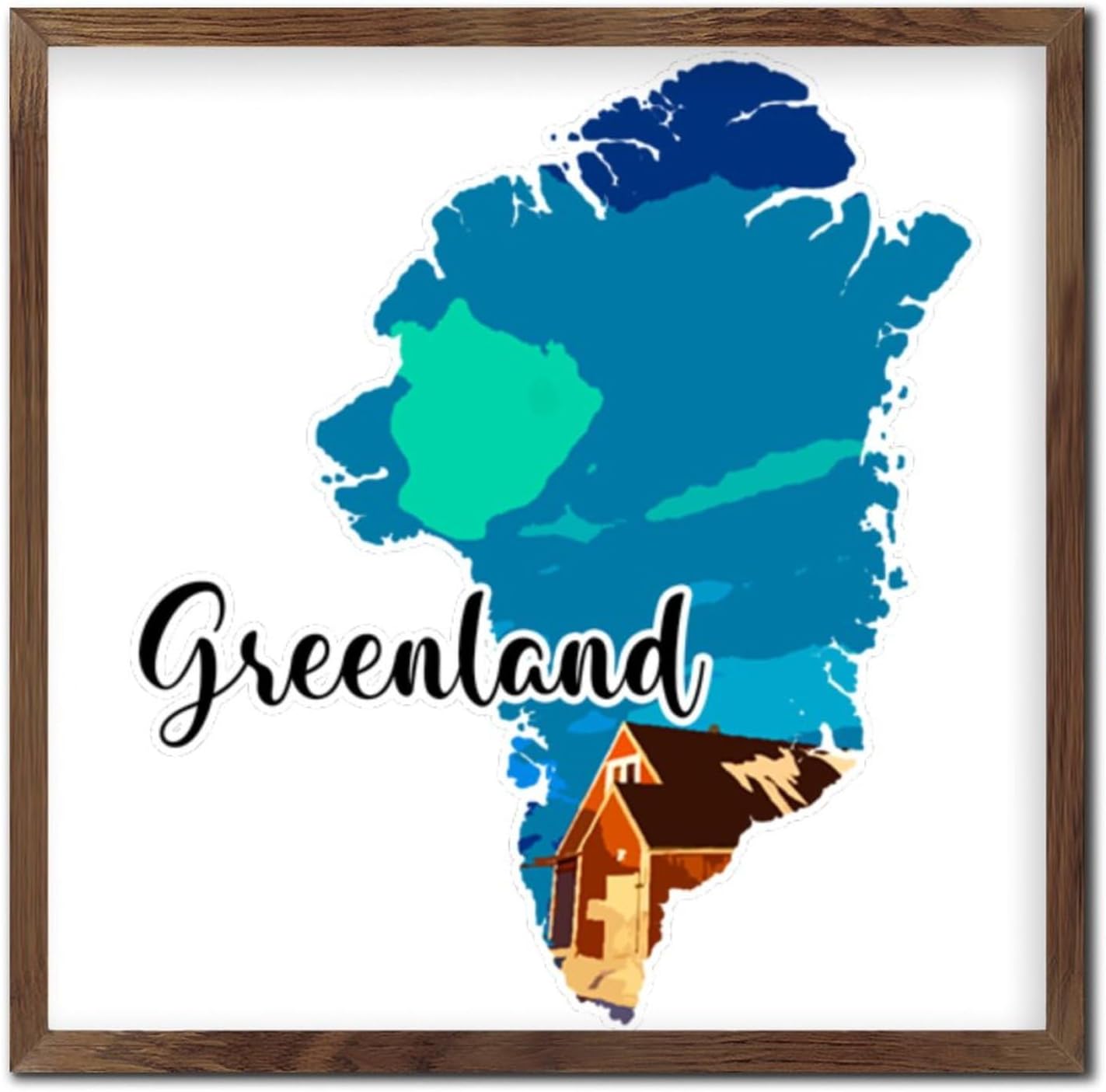 Wood Framed Sign Greenland Wall Art Decorative 12x12in