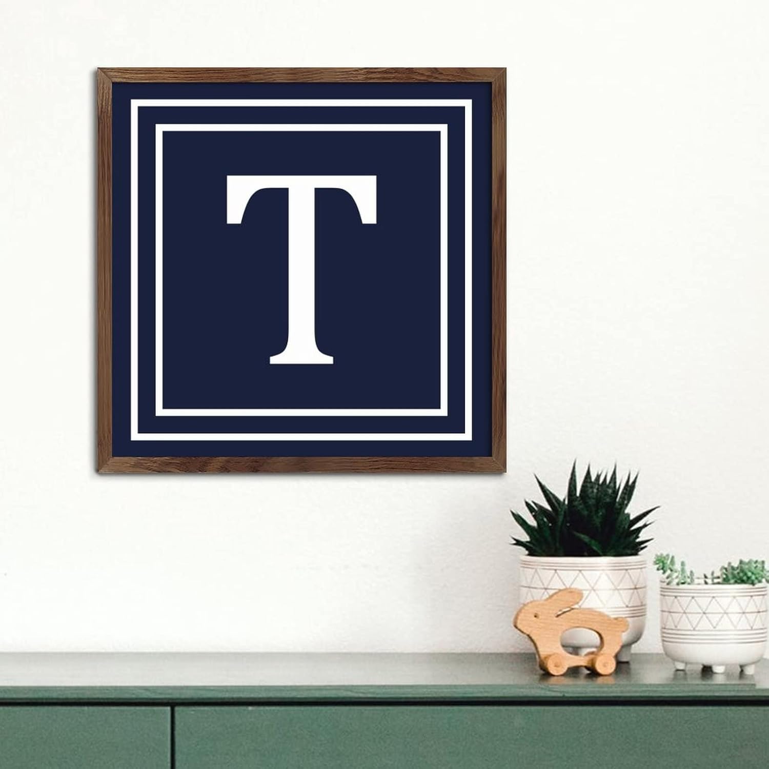 Initial Letter T Monogram Wall Decor Sign 12x12in