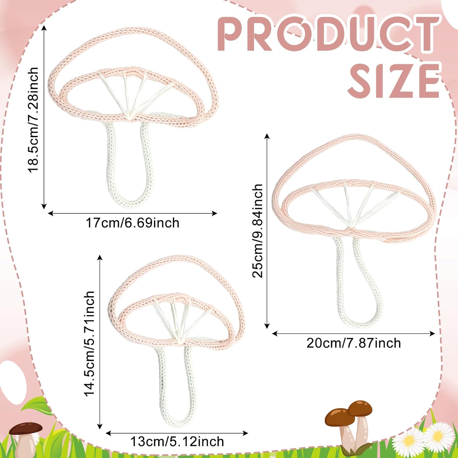 RattanView 3 Pcs Pink Mushroom Wall Decorations