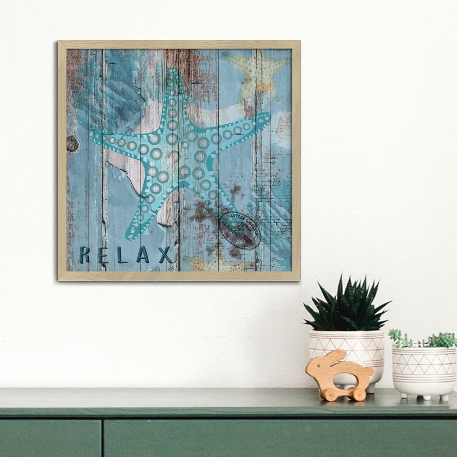 Hanging Framed Wood Sign with Starfish Design