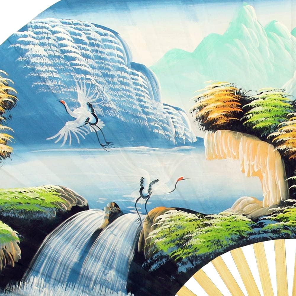 Chinese Cranes Giant Folding Wall Fan Decor Art