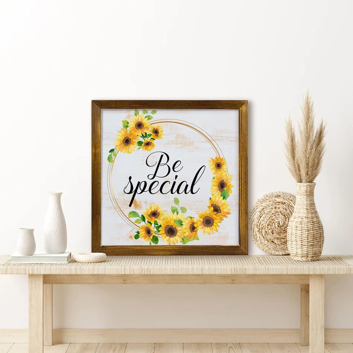 Floral Wreath Decorative Wood Sign 12x12 Inch