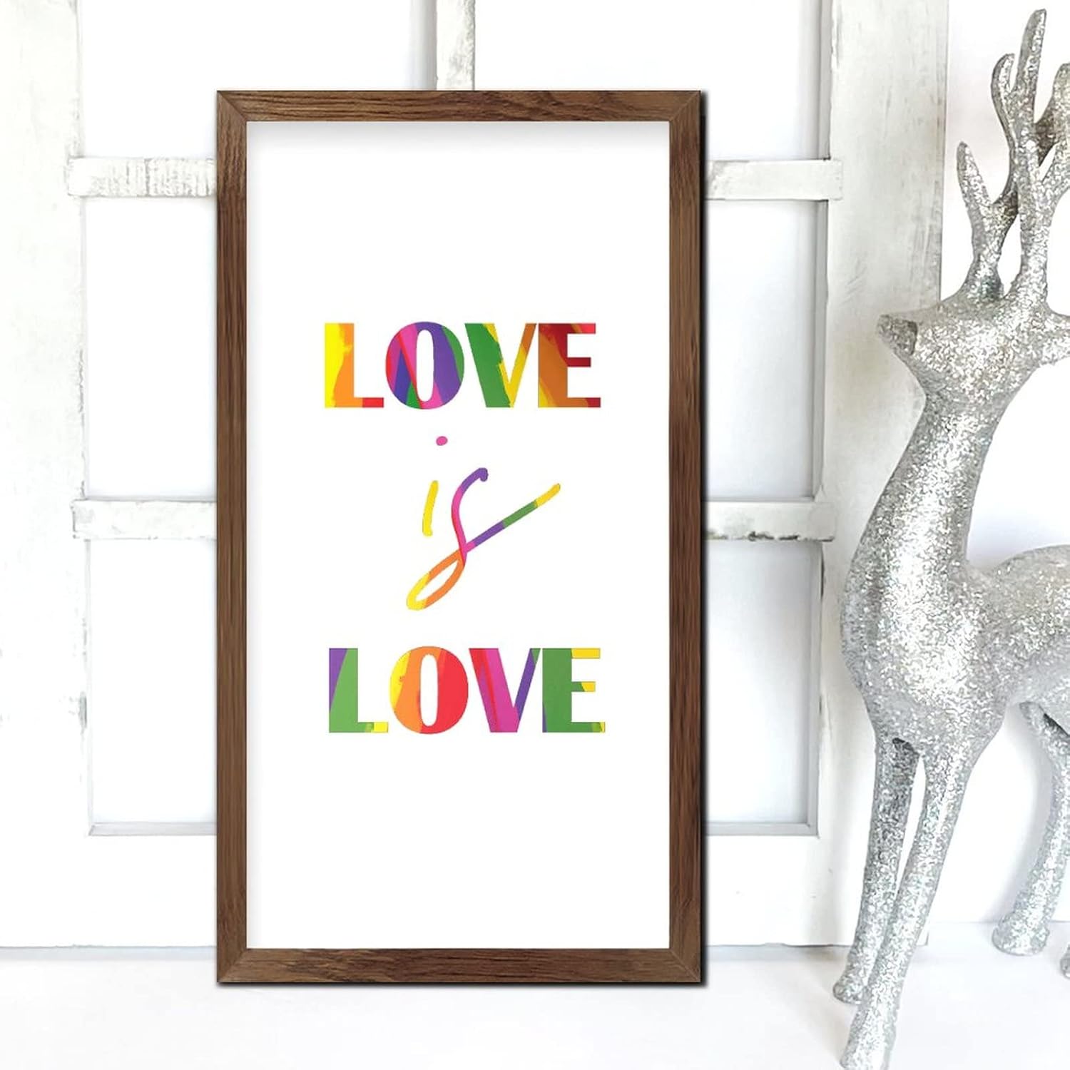 LGBT Pride Wood Framed Sign Love is Love 22x12 In 1