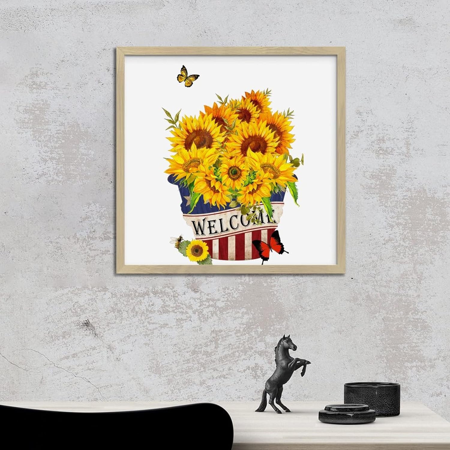 Welcome Sunflower American Memorial Day Wall Decor Sign 12x12in