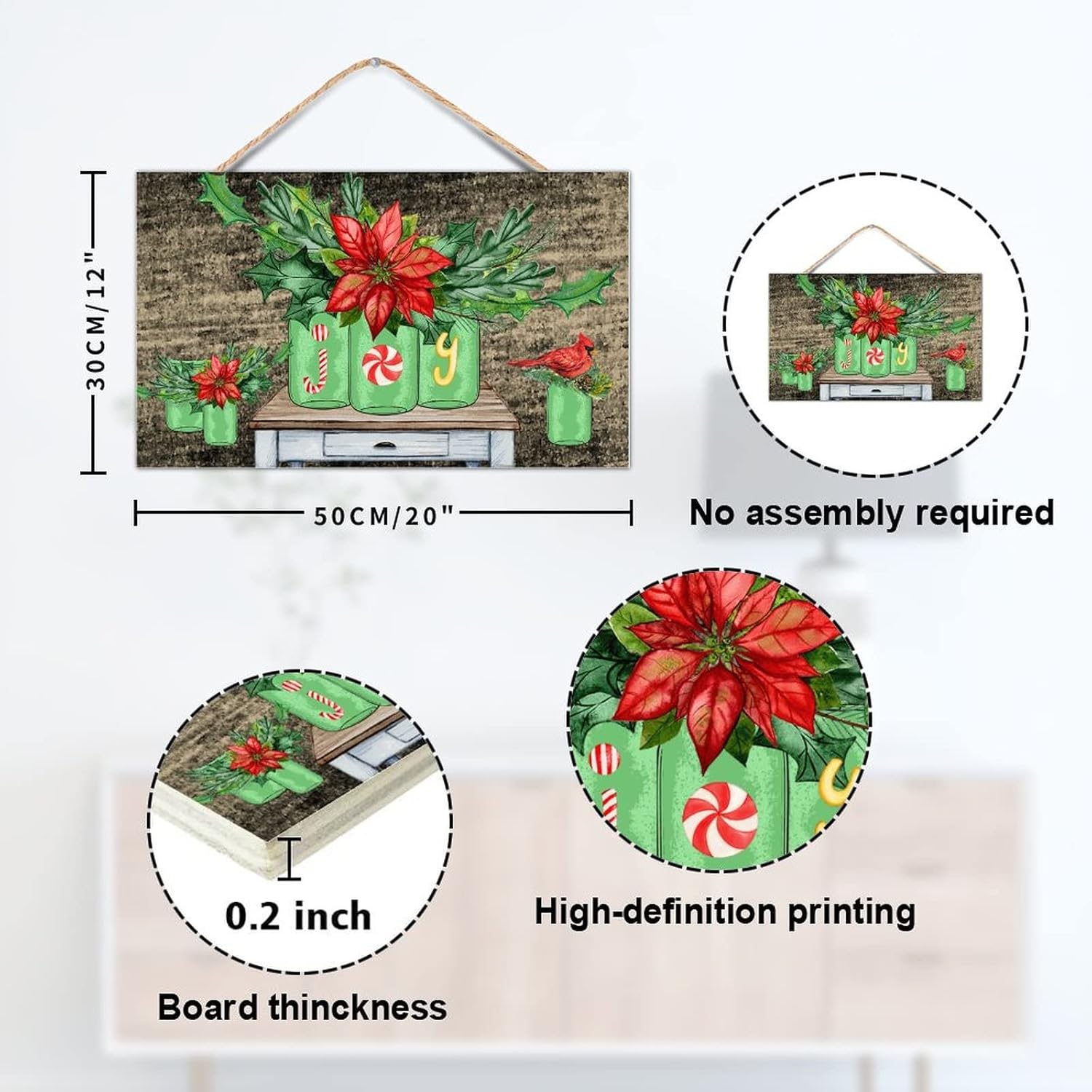 TEANFUN Christmas Wall Hanging Sign 12x20 Inch 1