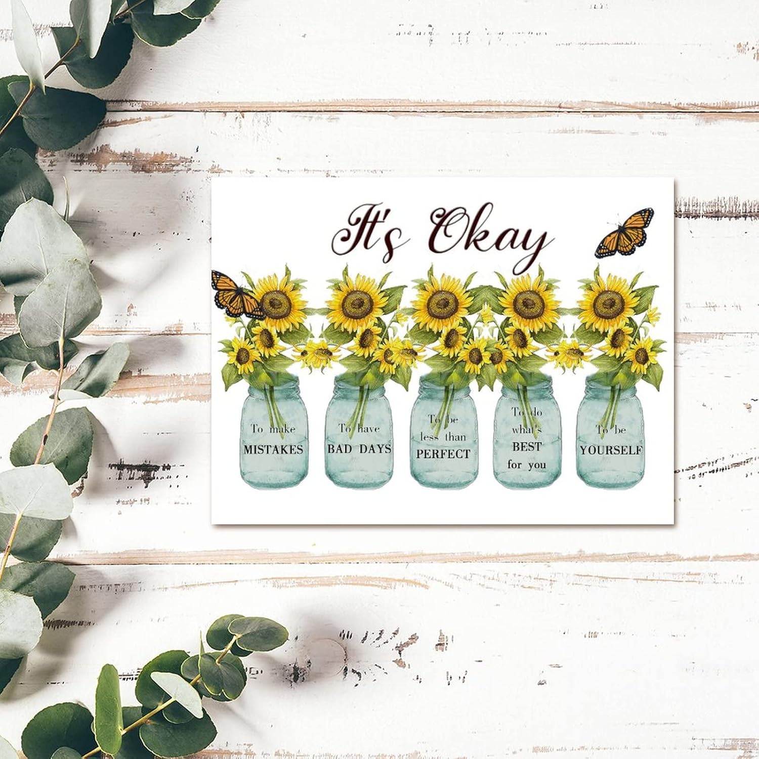 Wooden Sign with Sunflowers Vase and Butterfly