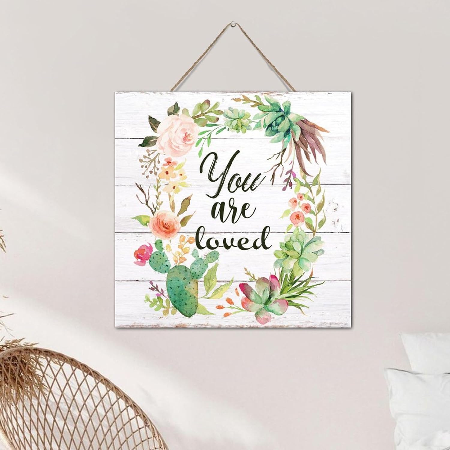 Rustic Wall Art Wood Plank Hanging Sign You Are Loved