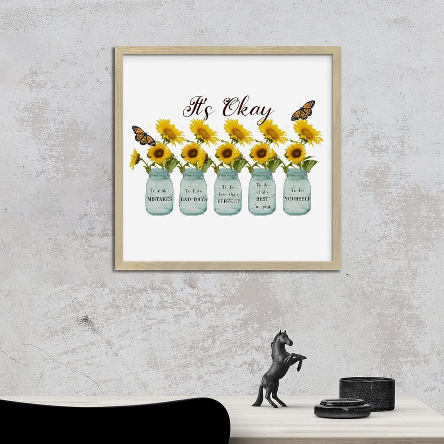 Sunflower in Vase Wood Sign Retro Wall Decor 12x12in