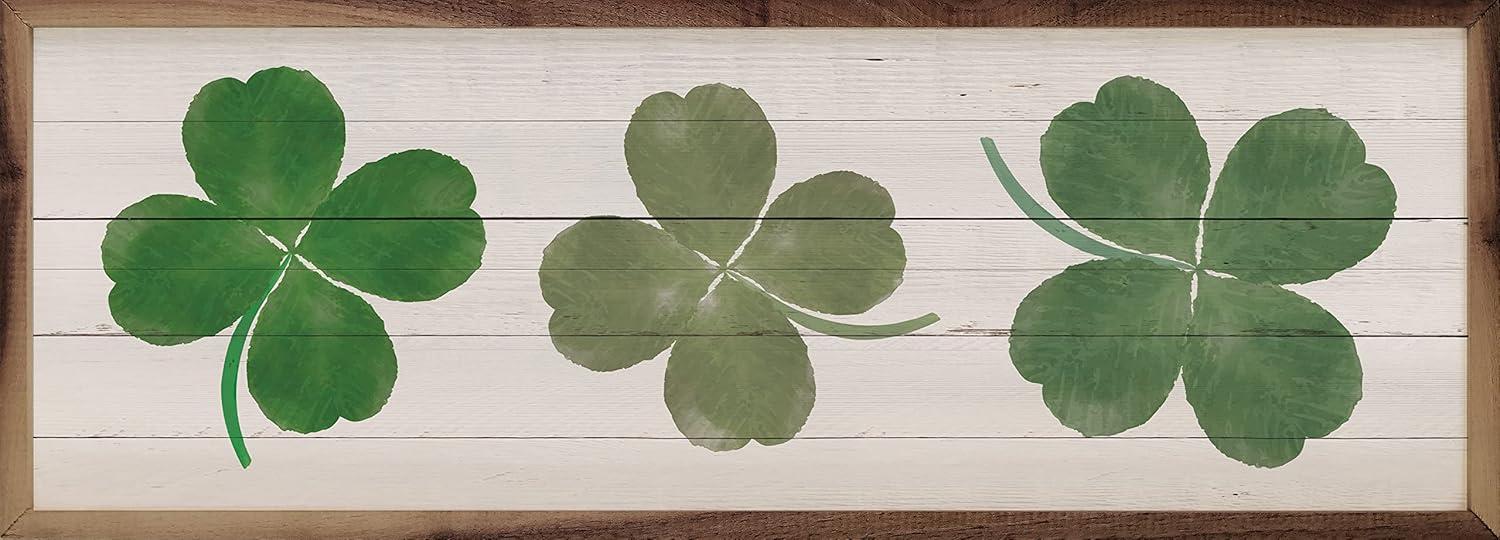 Three Clovers Whitewash St Patricks Day Wall Decor Sign 12x4