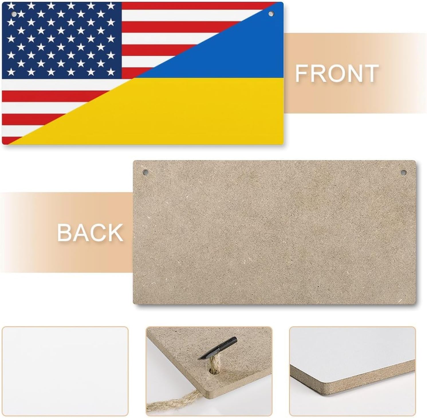 America Flag and Ukraine Flag Wooden Hanging Plate