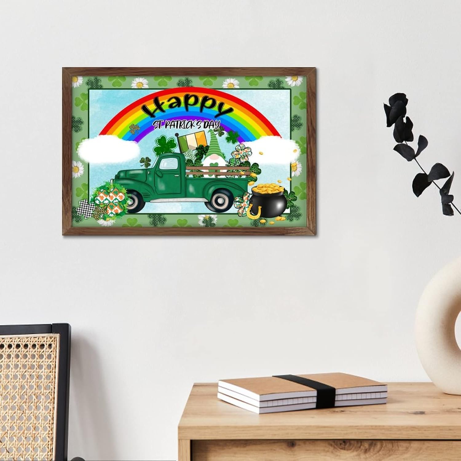 St Patricks Day Green Shamrock Gnomes Wall Decor