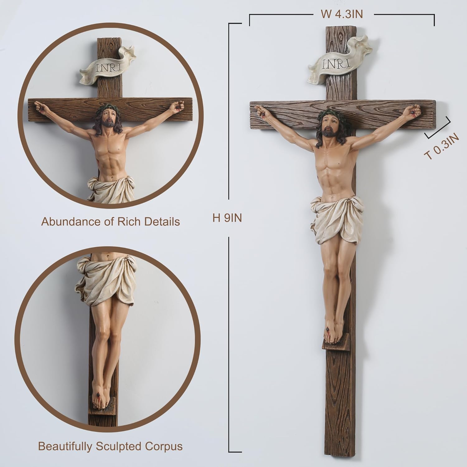 Grace4Joy 9 Inch Wall Cross for Catholic Home Decor