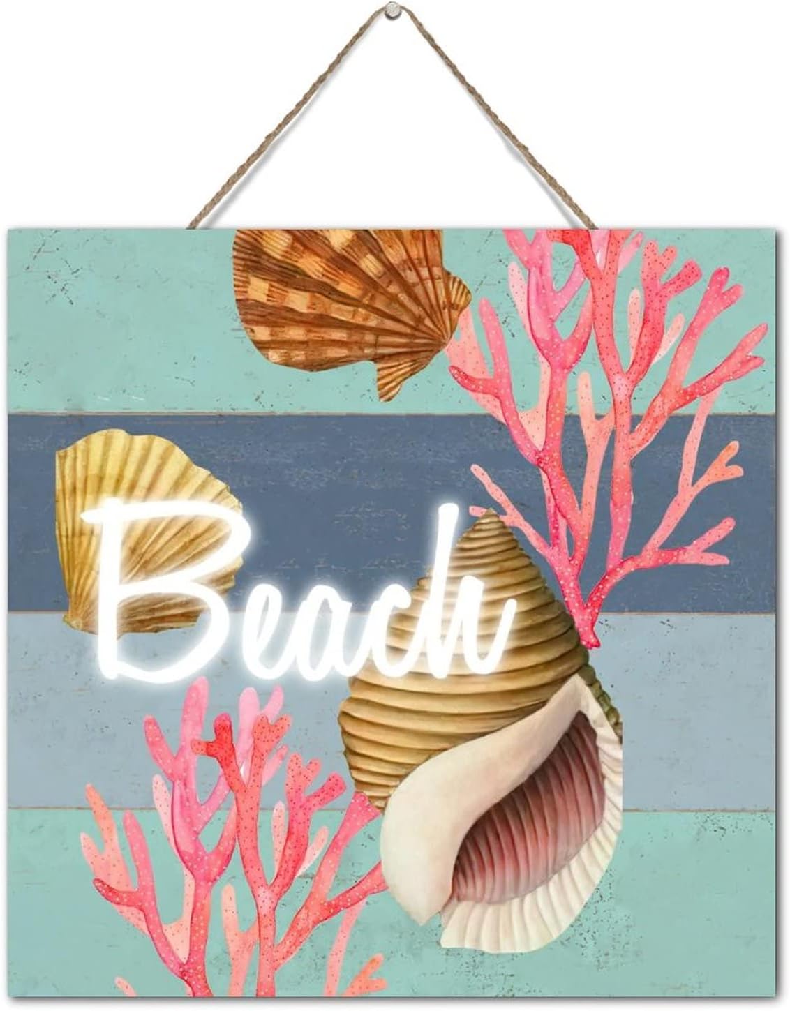 Sea Snail Starfish Nautical Wall Art Wooden Plaque 12x12