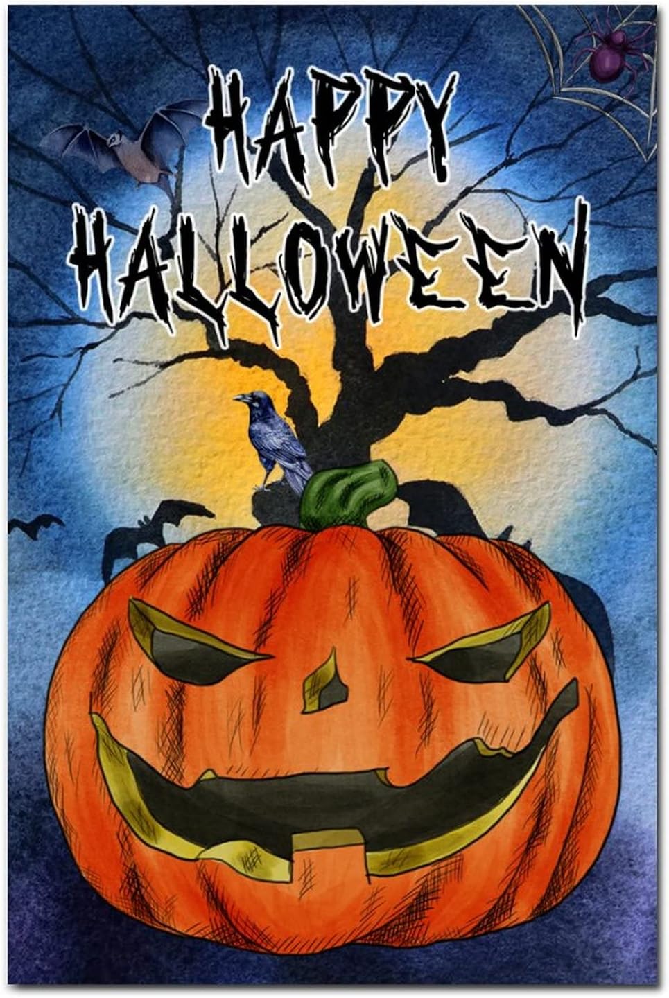 Scary Pumpkin Crow Wood Door Sign 12x8in 1
