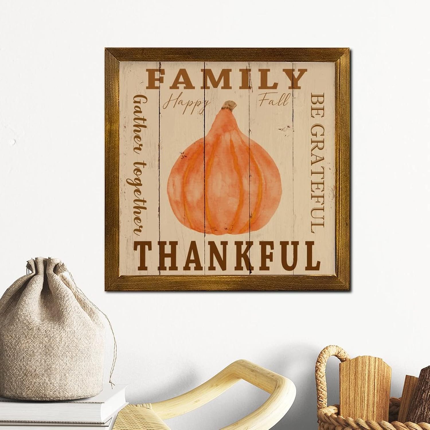Be Grateful Family Gathering Wood Framed Thanksgiving Sign