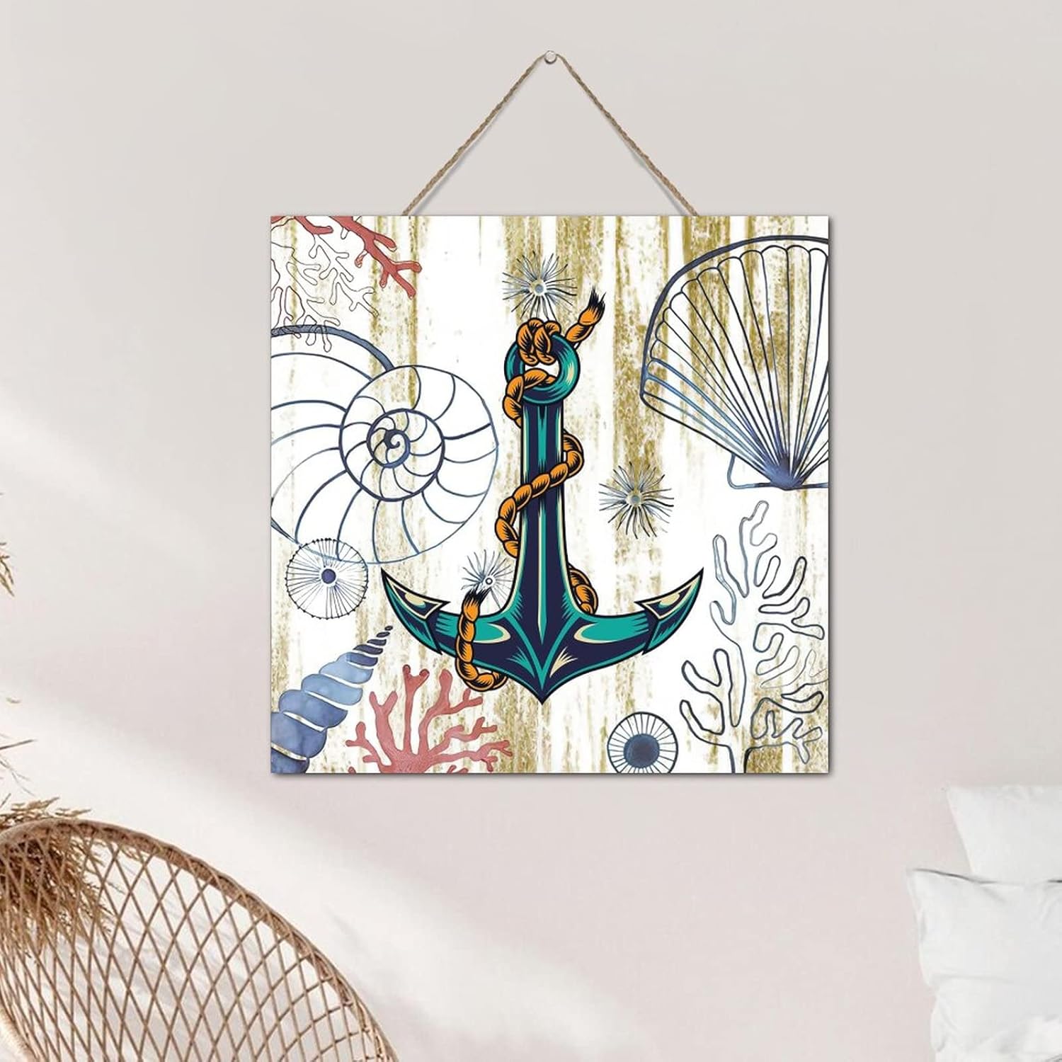 Rustic Wooden Nautical Anchor Wall Decor 12x12 Inch