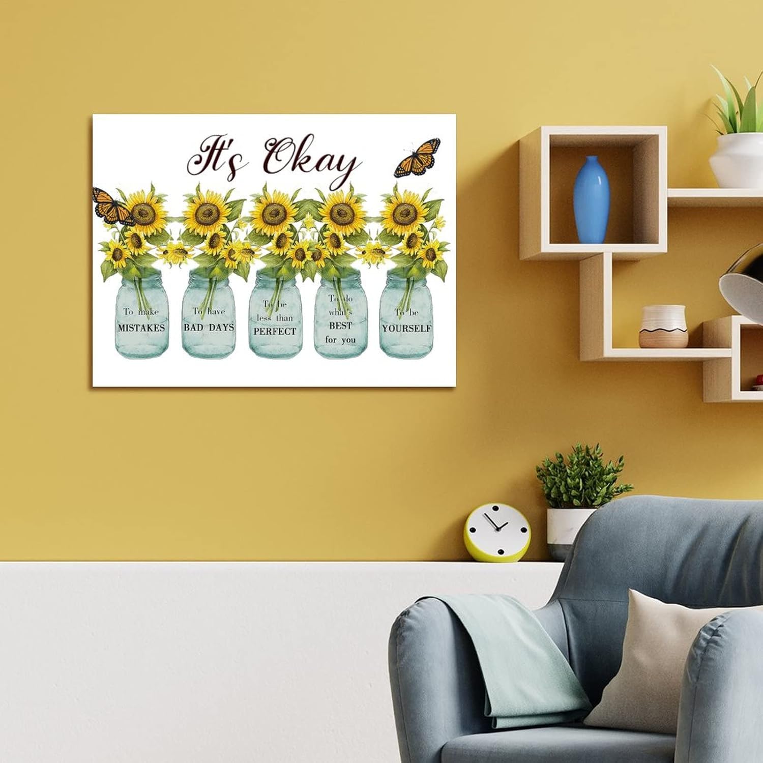 Wooden Sign with Sunflowers Vase and Butterfly