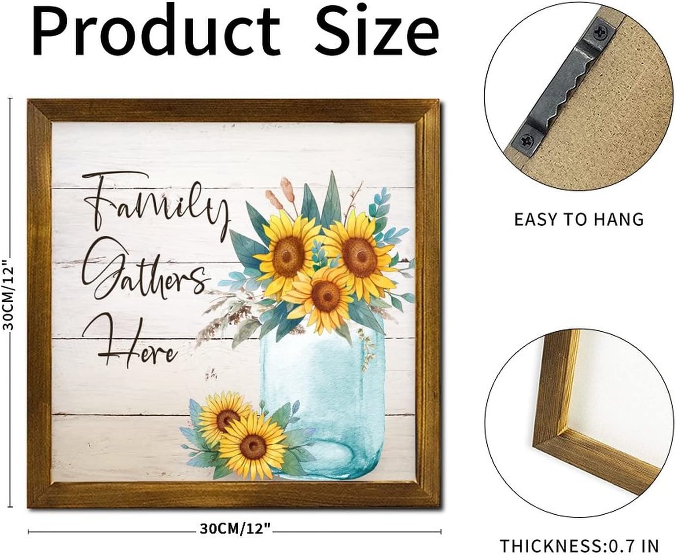 Family Gathers Here 12x12 Inch Farmhouse Wooden Wall Sign