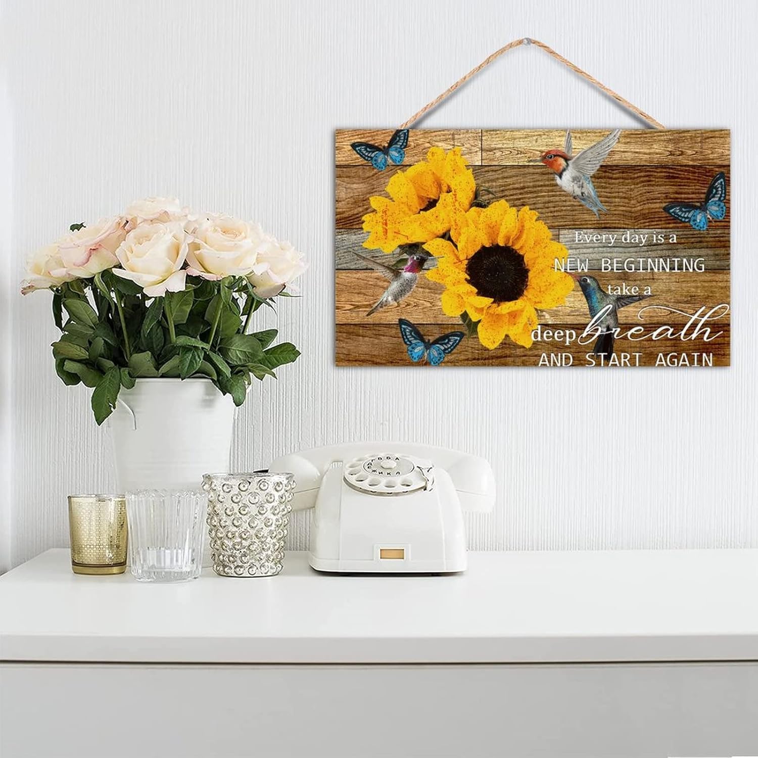 TEANFUN 12x20 Inch Rustic Wood Hummingbird Sign