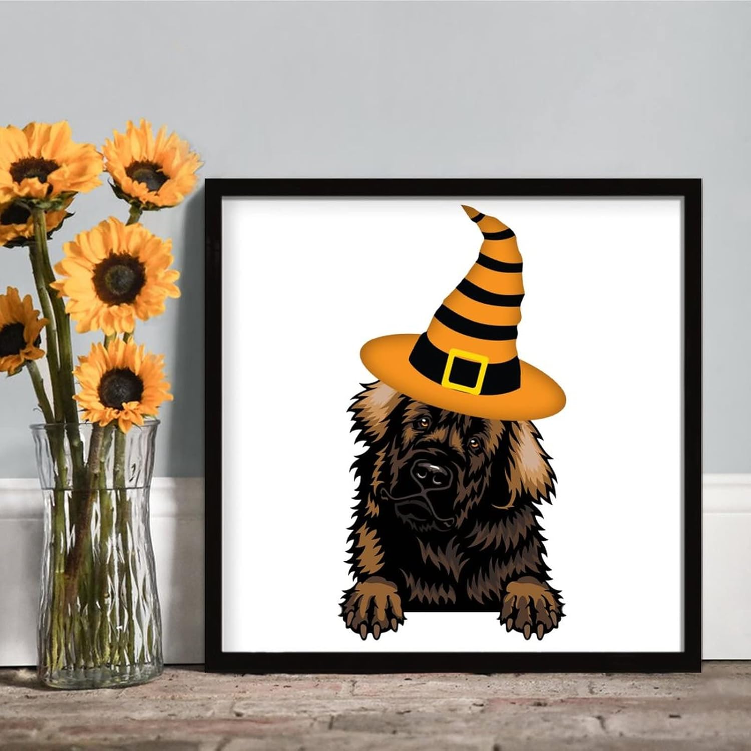 Halloween Decor Framed Wood Sign with Witch Hat