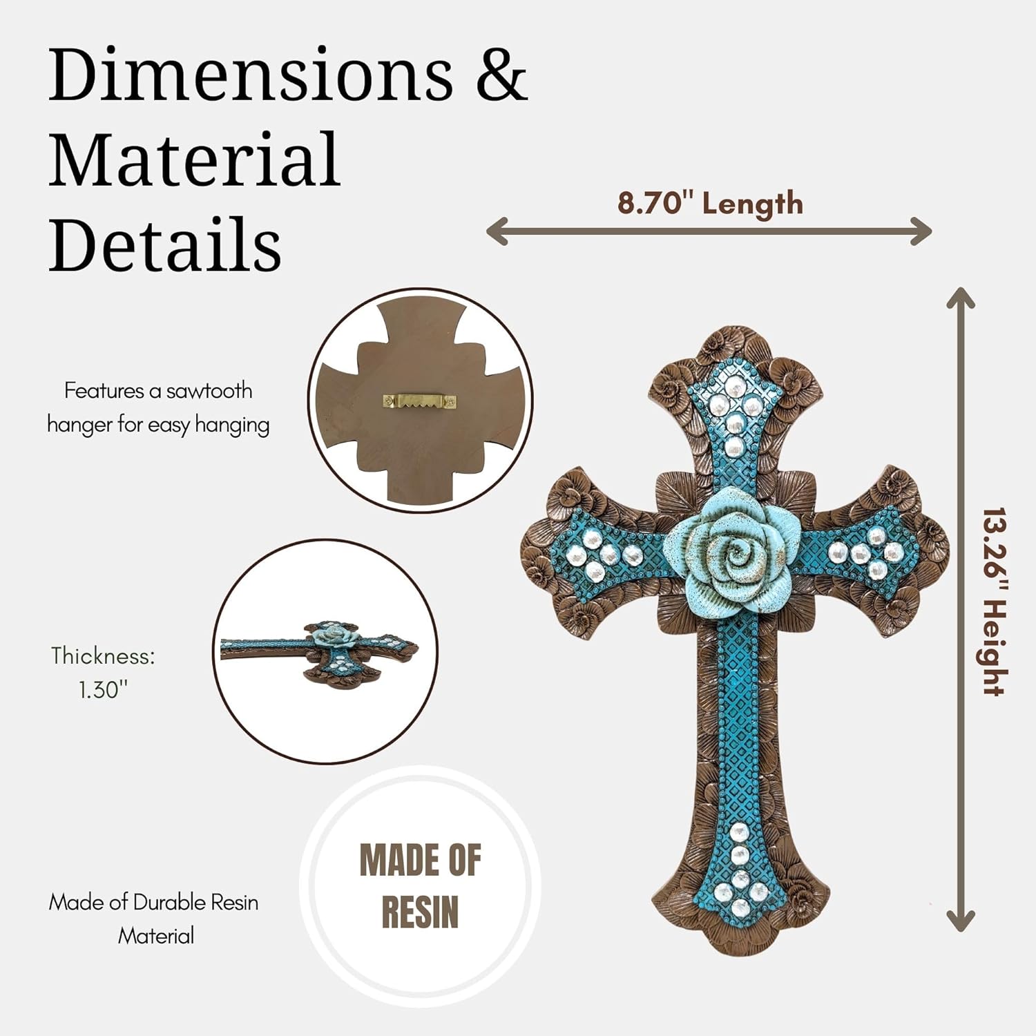 BestGiftEver Decorative Blue Wall Cross with Floral Center